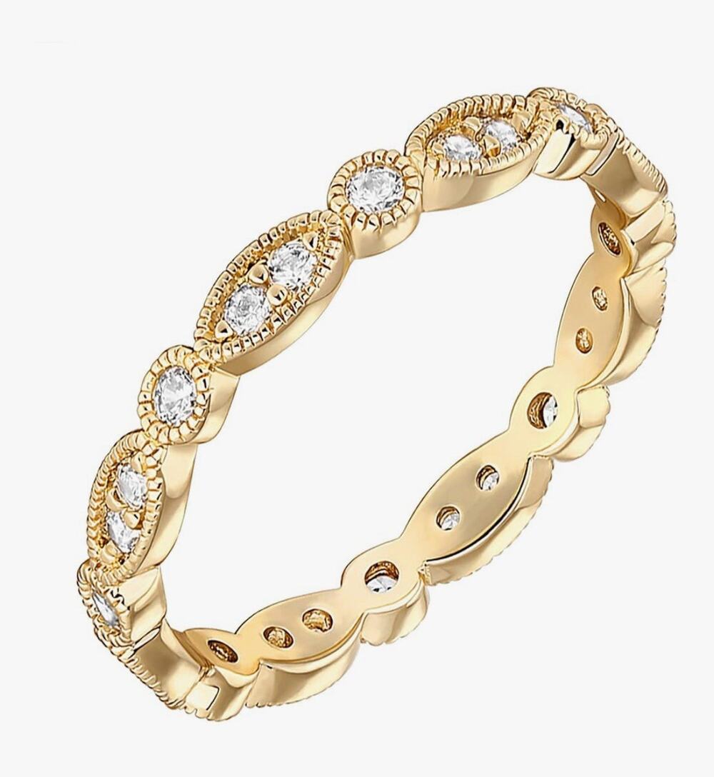 PAVOI 14K Gold Plated Cubic Zirconia Band | Round Milgrain Eternity Band Size 10